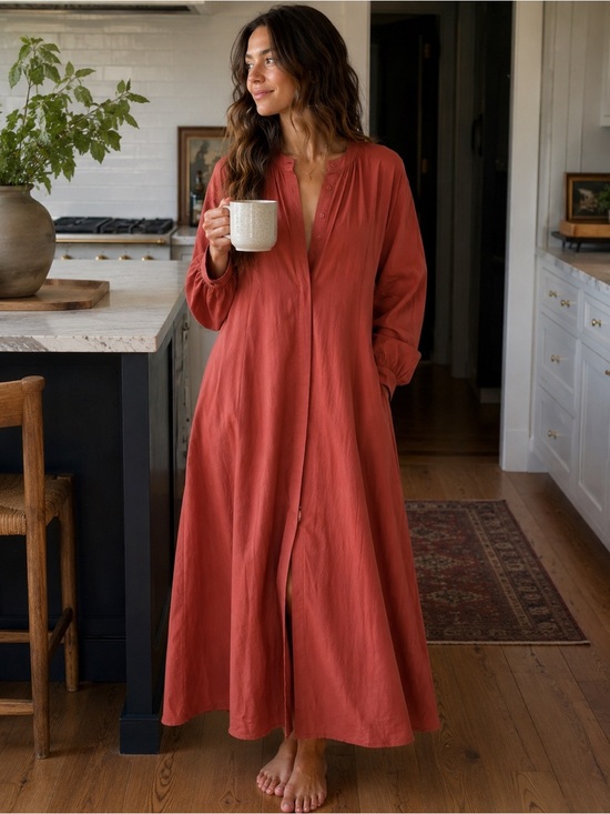 Handmade Dresses & Skirts - Handmade 100% Cotton Full Button Front Maxi Dress Size Medium